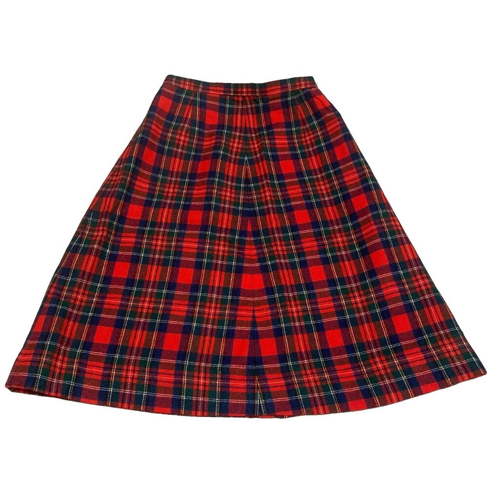 Vintage Pendleton Wool Skirt Red Tartan Plaid 26”Waist Preppy Academia
